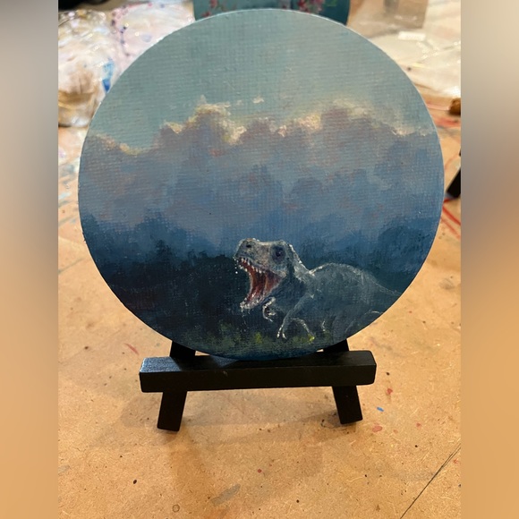 Hand Crafted Other - Dinosaur trex art original painting collectible artwork paleo Dino by Artettina
